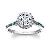 Round Halo Moissanite Blue Diamond Accent Ring