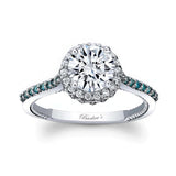 Round Halo Moissanite Blue Diamond Accent Ring