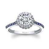 Round Halo Moissanite Blue Sapphire Accent Ring