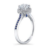 Round Halo Moissanite Blue Sapphire Accent Ring