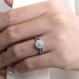 Round Halo Moissanite Blue Diamond Accent Wedding Set