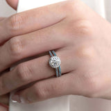 Round Halo Lab Diamond Wedding Set With Blue Diamond Accents