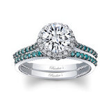 Round Halo Moissanite Blue Diamond Accent Wedding Set