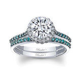 Round Halo Lab Diamond Wedding Set With Blue Diamond Accents