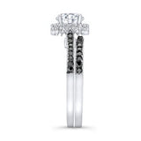 Round Halo Moissanite Black Diamond Accent Wedding Set