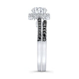 Round Halo Moissanite Black Diamond Accent Wedding Set