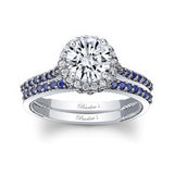 Round Halo Moissanite Blue Sapphire Accent Wedding Set
