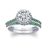 Round Halo Moissanite Emerald Accent Wedding Set