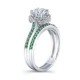 Round Halo Moissanite Emerald Accent Wedding Set