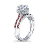 Round Halo Ruby Accent Wedding Set
