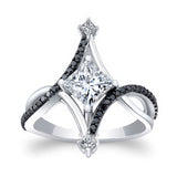 Unusual Princess Cut Black Diamond Accent Engagement Ring