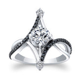 Unusual Round Moissanite Black Diamond Accent Ring