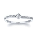 Abi Curved Princess Cut Diamond Promise Ring with bezel set diamond and shared prong set side diamonds.