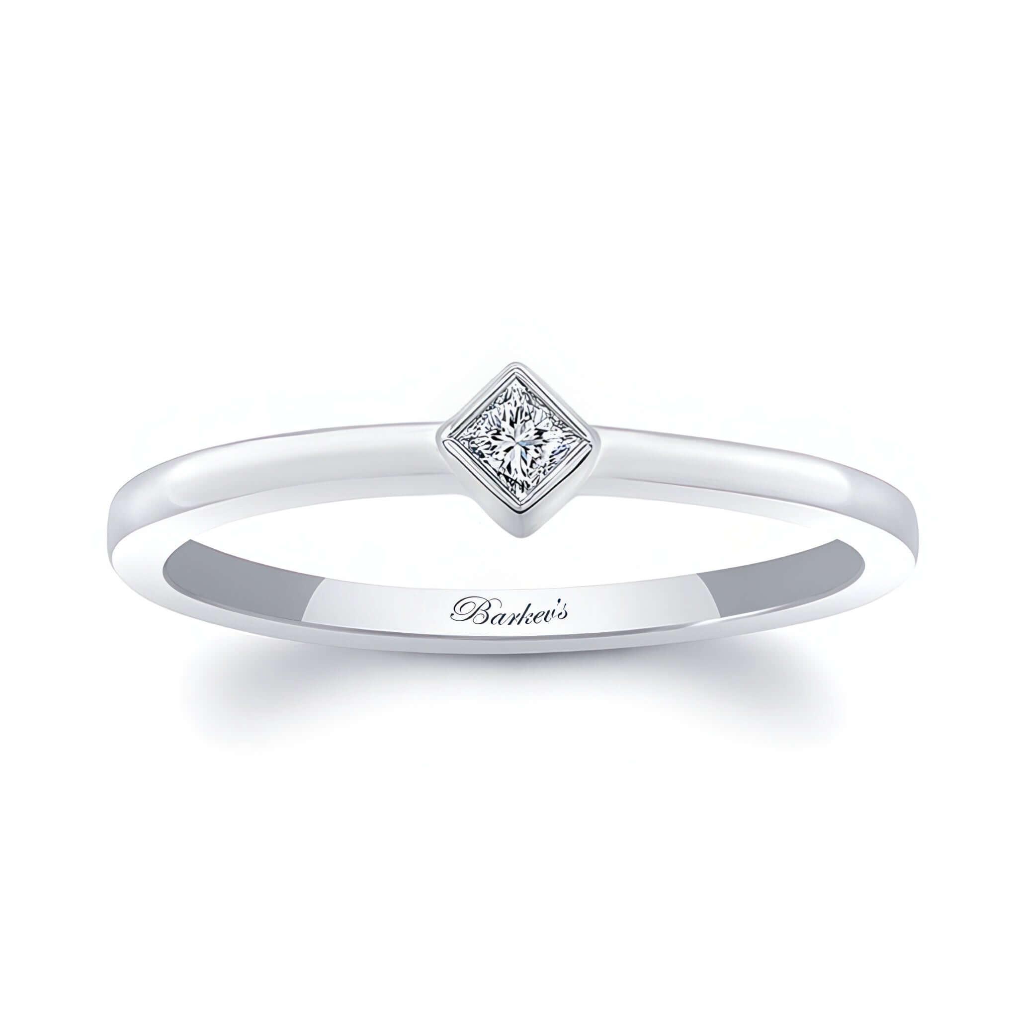 Aria princess cut diamond promise ring with bezel set center stone, a timeless and elegant design for any occasion.