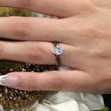 Pear Shaped Moissanite Black Diamond Accent Ring With Twisted Band