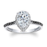 Pear Shaped Moissanite Black Diamond Accent Halo Ring