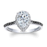 Pear Shaped Moissanite Black Diamond Accent Halo Ring