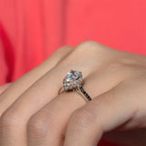 Pear Shaped Moissanite Black Diamond Accent Halo Ring