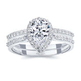 Pear Shaped Moissanite Halo Ring Set