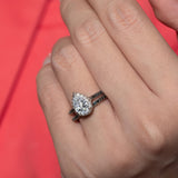 Pear Shaped Moissanite Black Diamond Accent Halo Ring Set