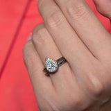 Pear Shaped Moissanite Black Diamond Accent Halo Ring Set