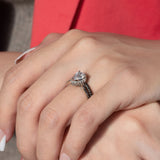 Pear Shaped Moissanite Black Diamond Accent Halo Ring Set