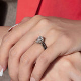 Pear Shaped Moissanite Black Diamond Accent Halo Ring Set