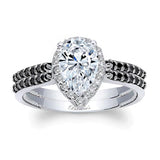 Pear Shaped Moissanite Black Diamond Accent Halo Ring Set