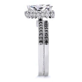 Pear Shaped Moissanite Black Diamond Accent Halo Ring Set