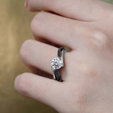 Moissanite Split Shank Engagement Ring With Black Diamonds