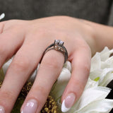 Moissanite Split Shank Engagement Ring With Black Diamonds