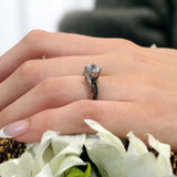 Moissanite Split Shank Engagement Ring With Black Diamonds