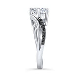 Moissanite Split Shank Engagement Ring With Black Diamonds
