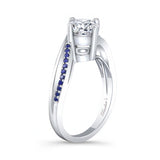 Moissanite Split Shank Engagement Ring With Blue Sapphires