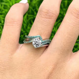 Moissanite Split Shank Wedding Set With Blue Diamonds