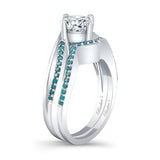 Moissanite Split Shank Wedding Set With Blue Diamonds