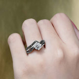 Moissanite Split Shank Wedding Set With Black Diamond