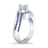 Moissanite Split Shank Wedding Set With Blue Sapphires