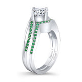 Moissanite Split Shank Wedding Set With Emeralds