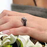 Black Diamond Accent Moissanite Criss Cross Ring Set