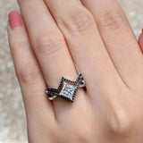 Unique Princess Cut Black Diamond Accent Ring Set