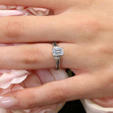 Emerald Cut Blue Diamond Accent Moissanite Ring