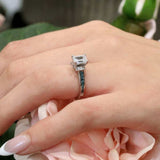 Emerald Cut Blue Diamond Accent Moissanite Ring