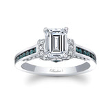 Emerald Cut Blue Diamond Accent Moissanite Ring