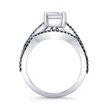 2 Carat Emerald Cut Black Diamond Accent Moissanite Ring Set