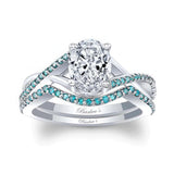One Carat Oval Moissanite Blue Diamond Accent Bridal Set