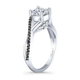 One Carat Princess Cut Moissanite Black Diamond Accent Ring