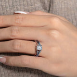 One Carat Princess Cut Moissanite Blue Diamond Accent Bridal Set