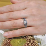One Carat Princess Cut Moissanite Blue Diamond Accent Bridal Set