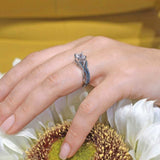 One Carat Princess Cut Moissanite Blue Diamond Accent Bridal Set